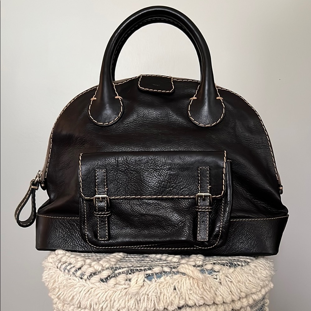 Classic Black Leather Satchel Handbag - Unbranded